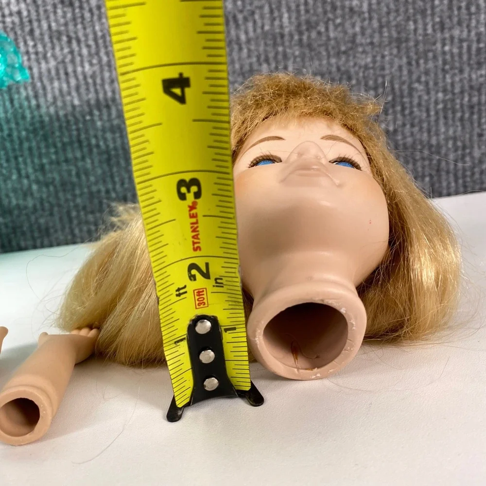 Porcelain Doll Head and Arms Set Blonde Hair Blue Eyes Doll Making Parts 3.5in